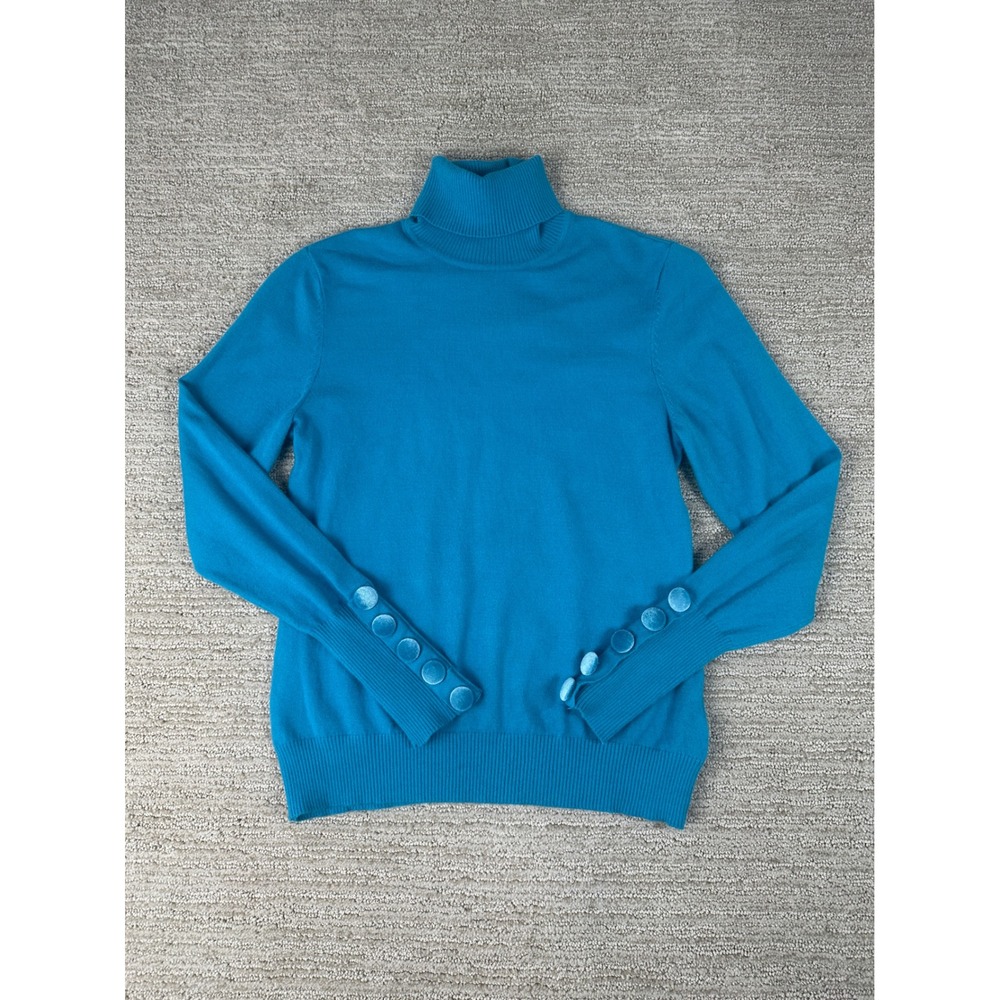 Savida Turquoise Blue Turtleneck Sweater Velvet Button Cuff Small EUR 38